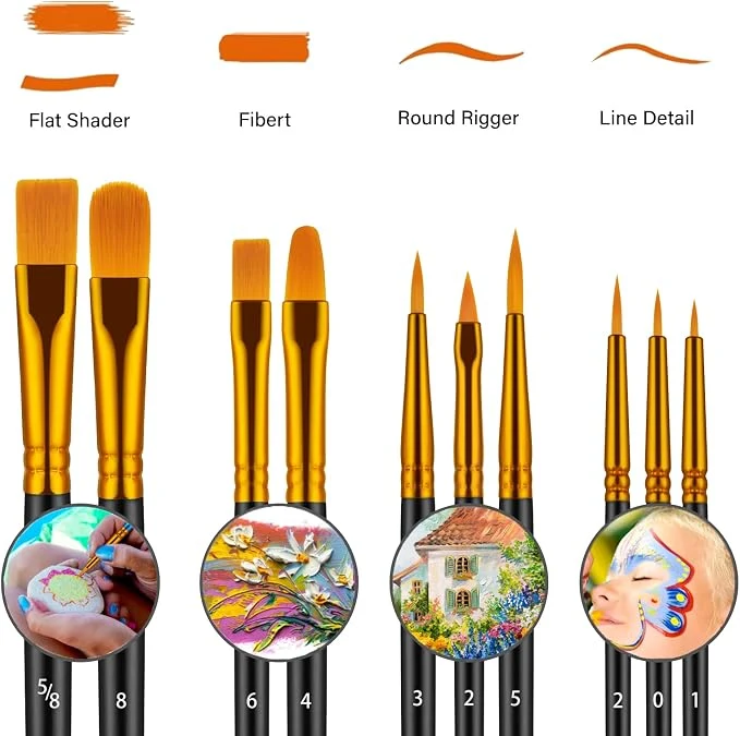 10Pcs Paint Brush Set, Small Round Detail Tips, Black Made with nylon hair & wooden handles. Ideal for acrylic, oil & watercolor, canvas, rock & face painting, adult art supplies — Image 2