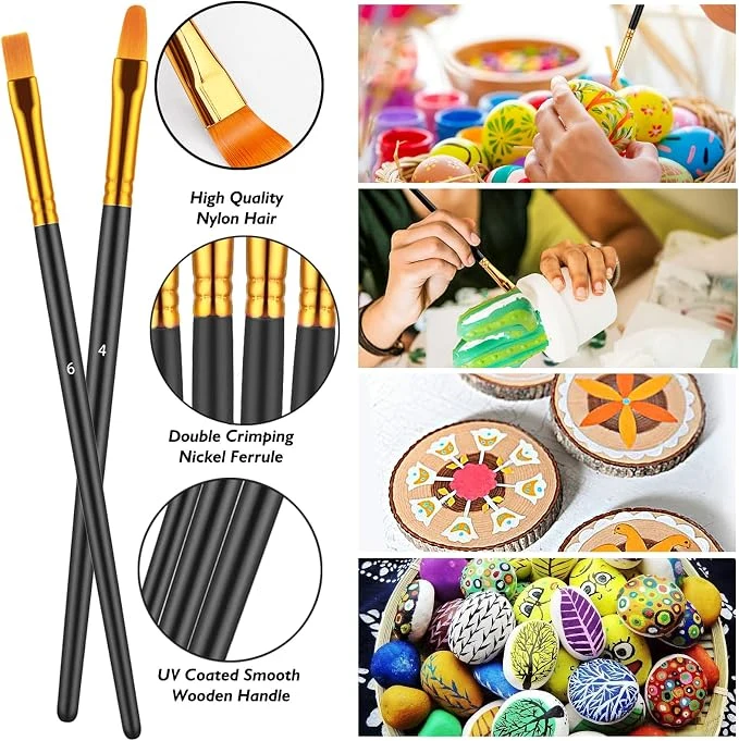 10Pcs Paint Brush Set, Small Round Detail Tips, Black Made with nylon hair & wooden handles. Ideal for acrylic, oil & watercolor, canvas, rock & face painting, adult art supplies — Image 5