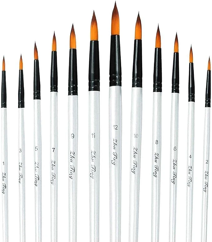 Paint Brushes Set, 10pcs Professional Round-Pointed Tip Artist Paintbrushes for Acrylic Watercolor Oil Painting, Face Body Nail Art, Crafts, Canvas, Rock, Shoes, Miniature Model & Fine Detail