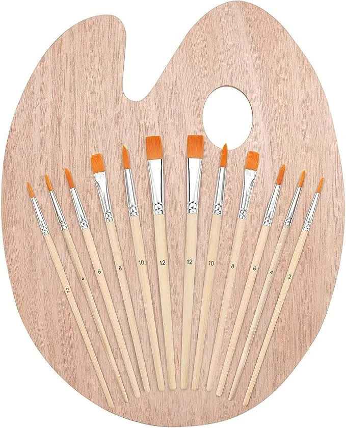 12 pieces artist paint brush with wooden board