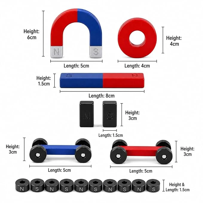 Magnetic Toy Set for Kids | U Shape Magnet, Bar Magnet, Ring Magnets, Magnetic Wheels & Disc Magnets | Science Experiment Kit for School Projects & STEM Learning — Image 3