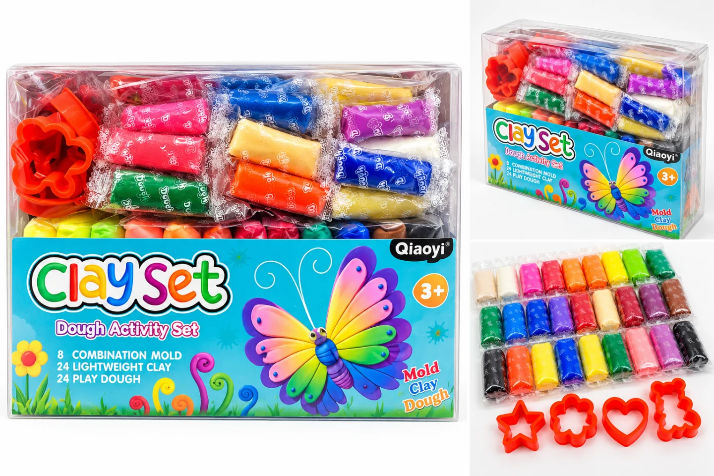 Qiaoyi Colorful Clay Set – 24 Colors Kids Modeling Dough Activity Kit with 8 Molds