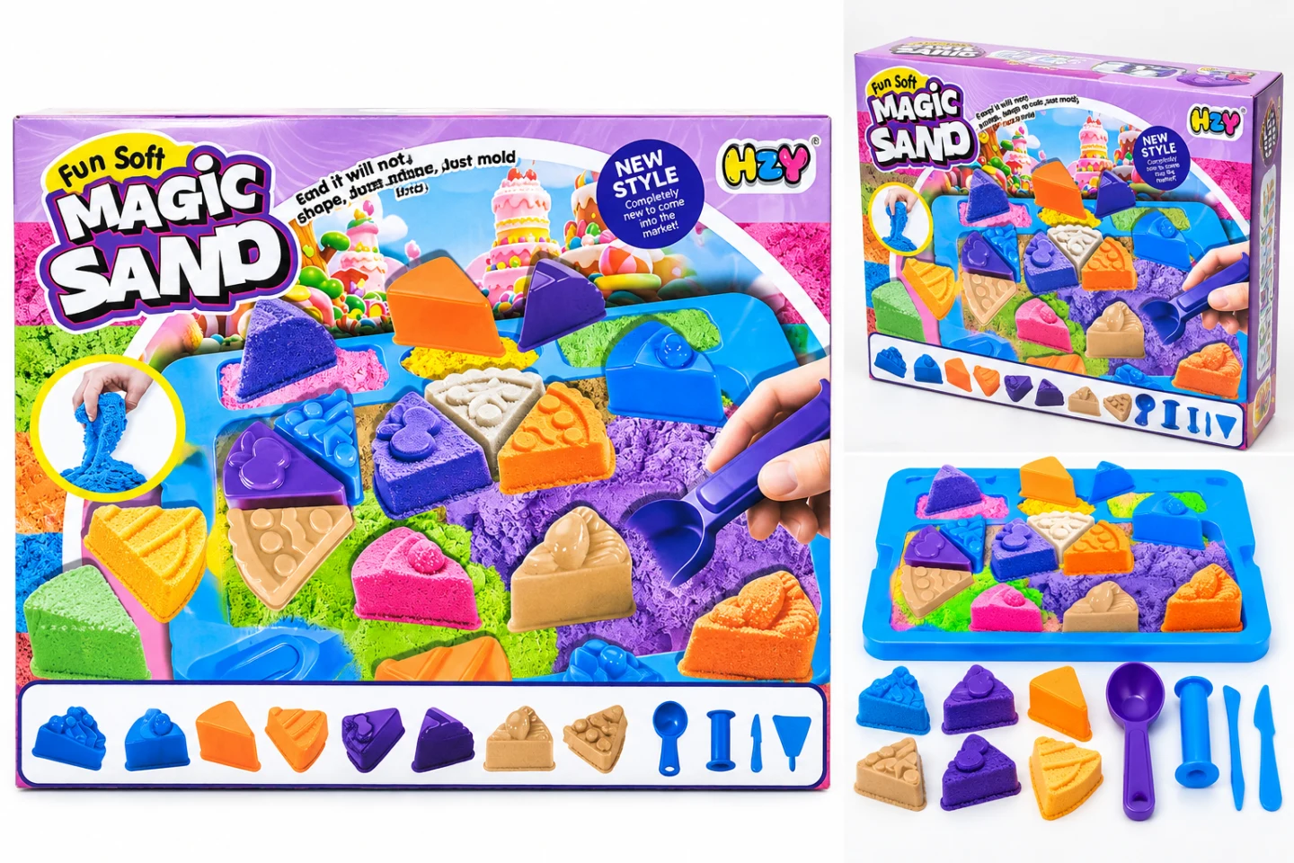 HZY Fun Soft Magic Sand Play Set – Colorful Kinetic Sand Cake Molding Toy for Kids
