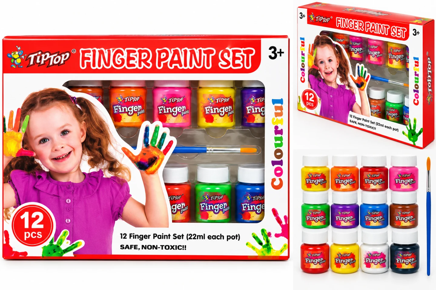 TipTop Finger Paint Set – 12 Colors, 22ml Each | Kids Washable Painting & Art Kit