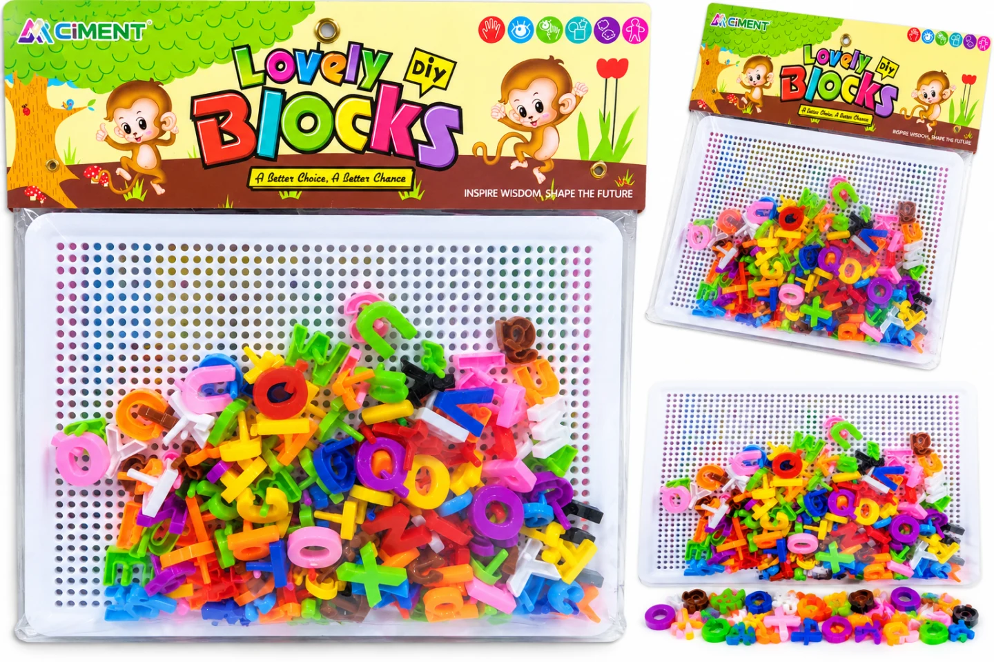 QIMENT Lovely Blocks DIY Educational Alphabet & Number Pegboard Set for Kids