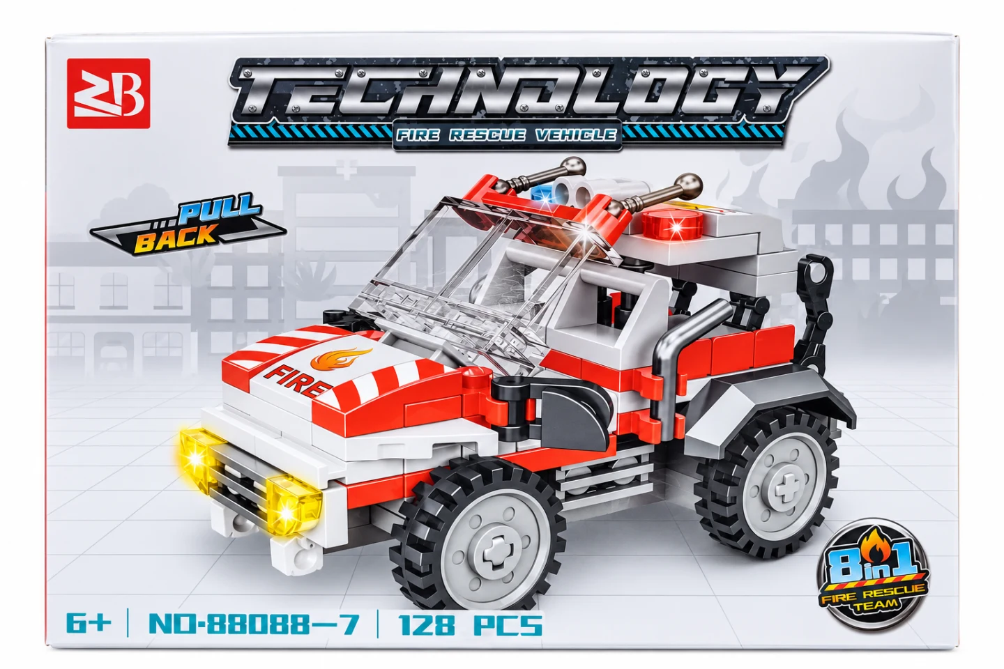Fire Rescue Vehicle Building Set – 128 Pieces