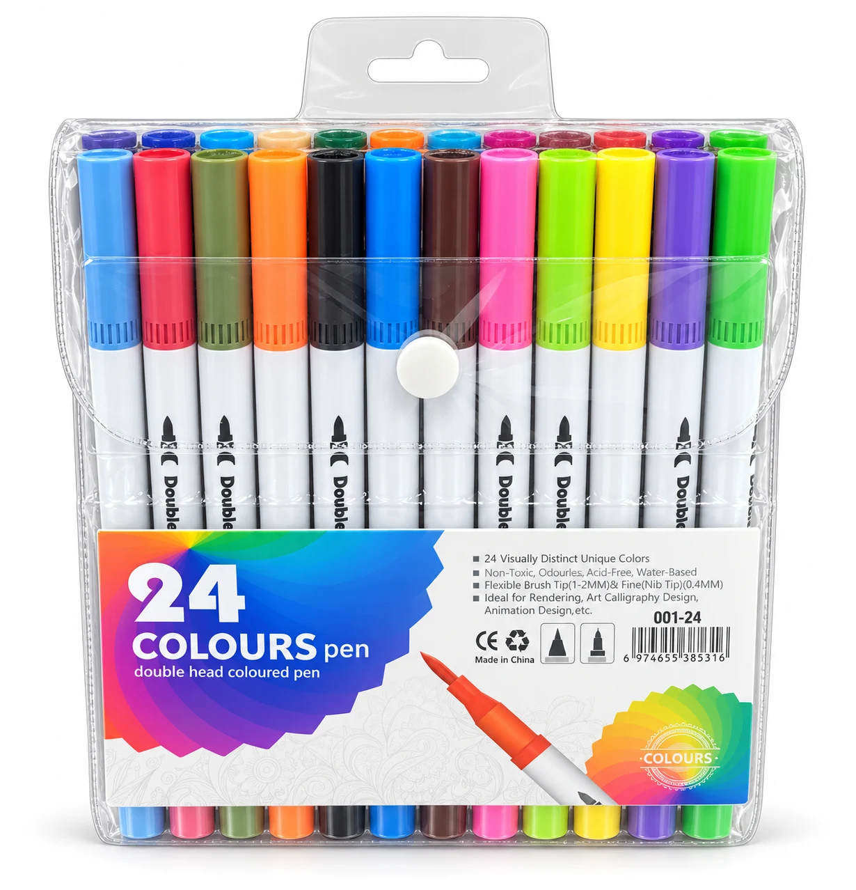 24-Colour Dual-Tip Pen Set – Model 001-24