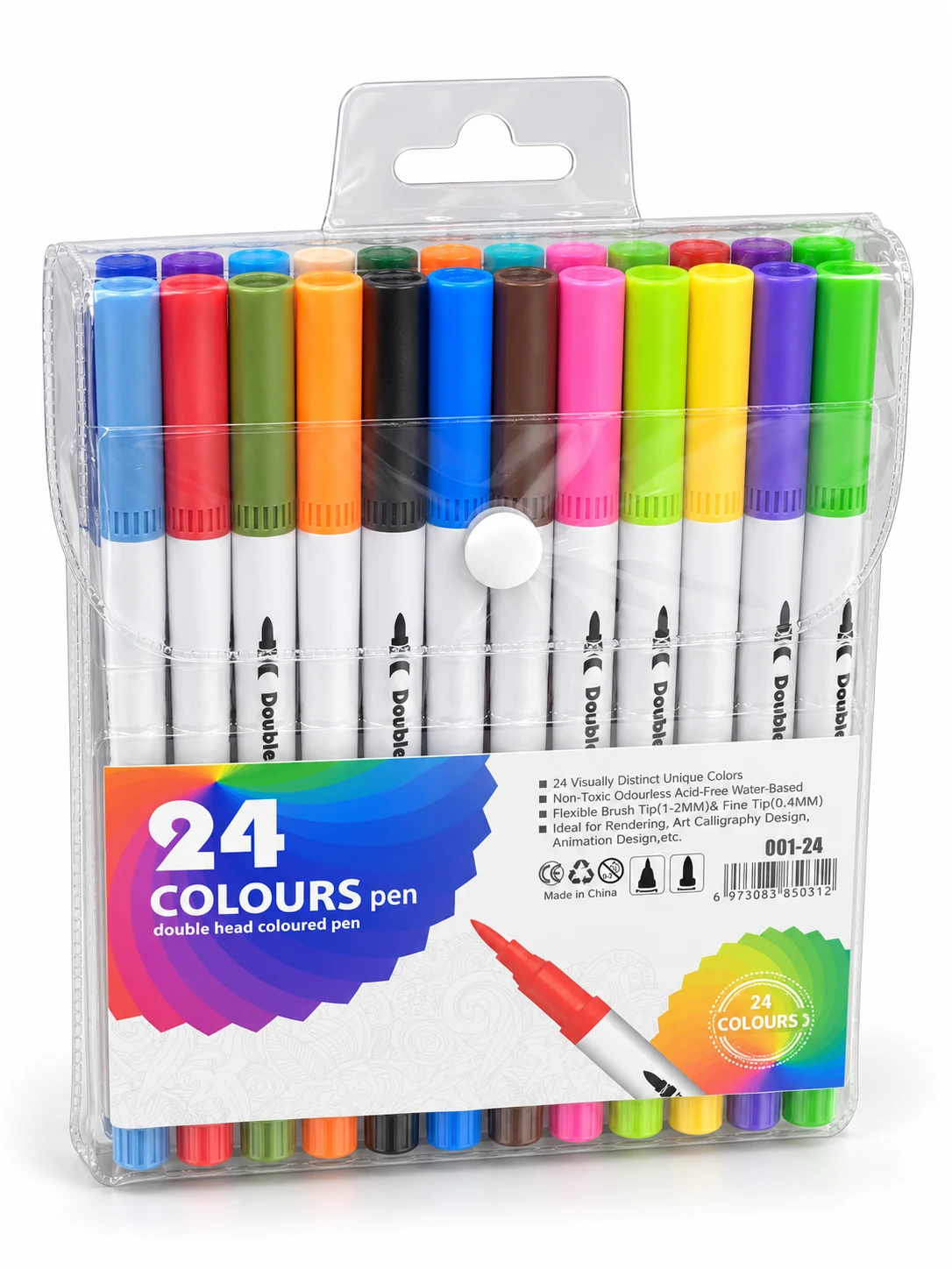 24-Colour Dual-Tip Pen Set – Model 001-24 — Image 2