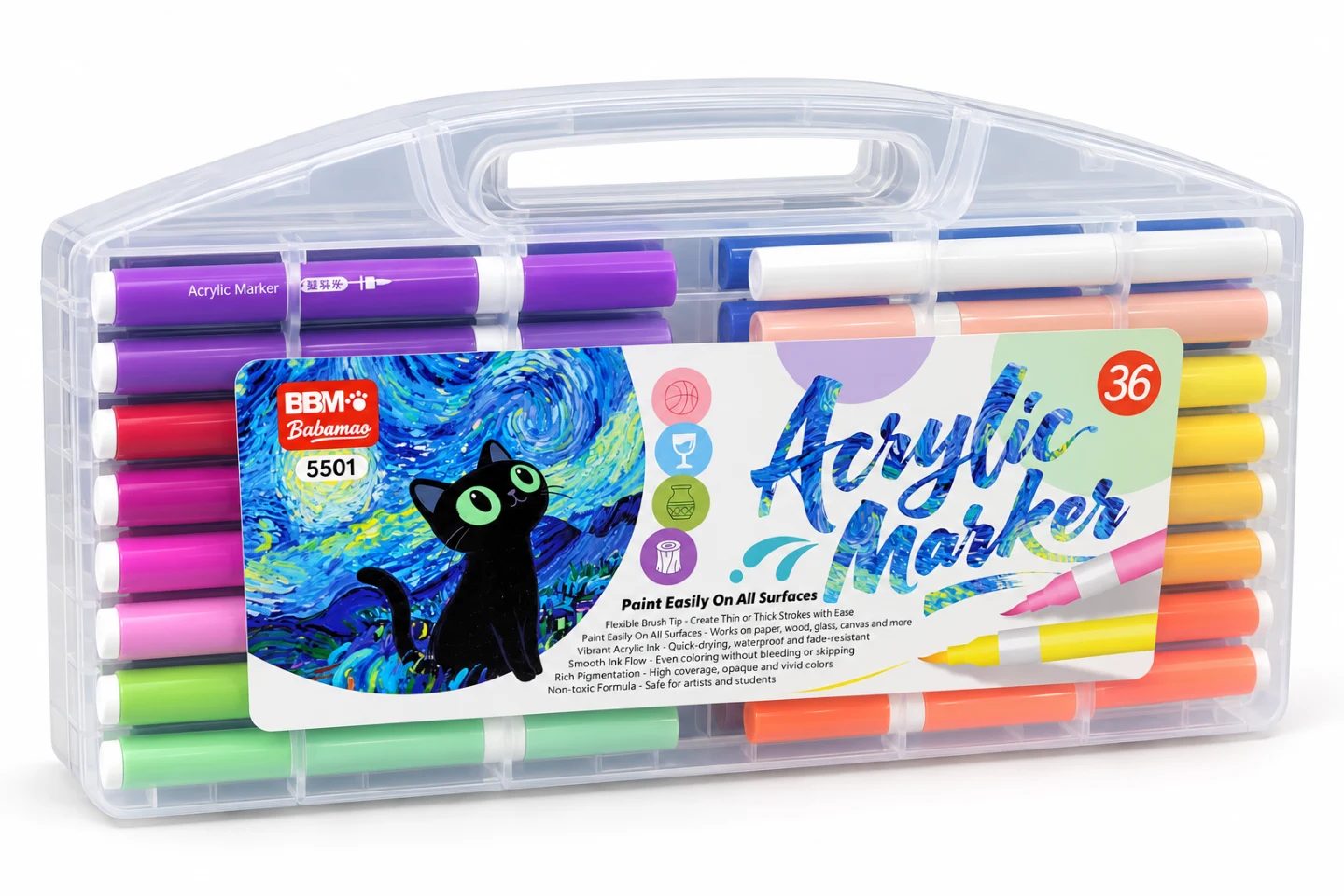 BBM Babamao Acrylic Marker Set – 36 Pieces (5501) — Image 2