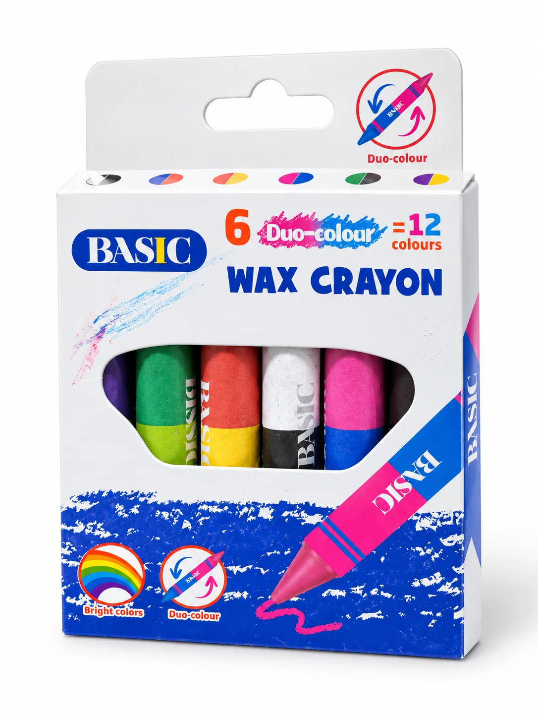 BASIC Duo-Colour Wax Crayons – 6 Pieces, 12 Colours