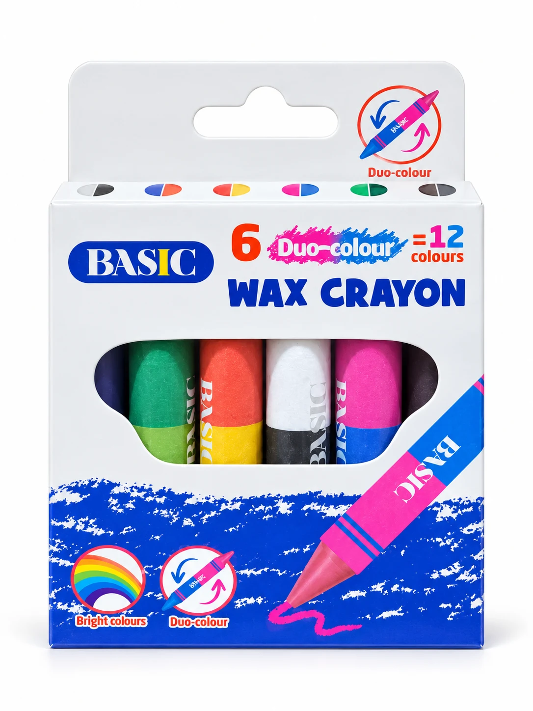 BASIC Duo-Colour Wax Crayons – 6 Pieces, 12 Colours — Image 2