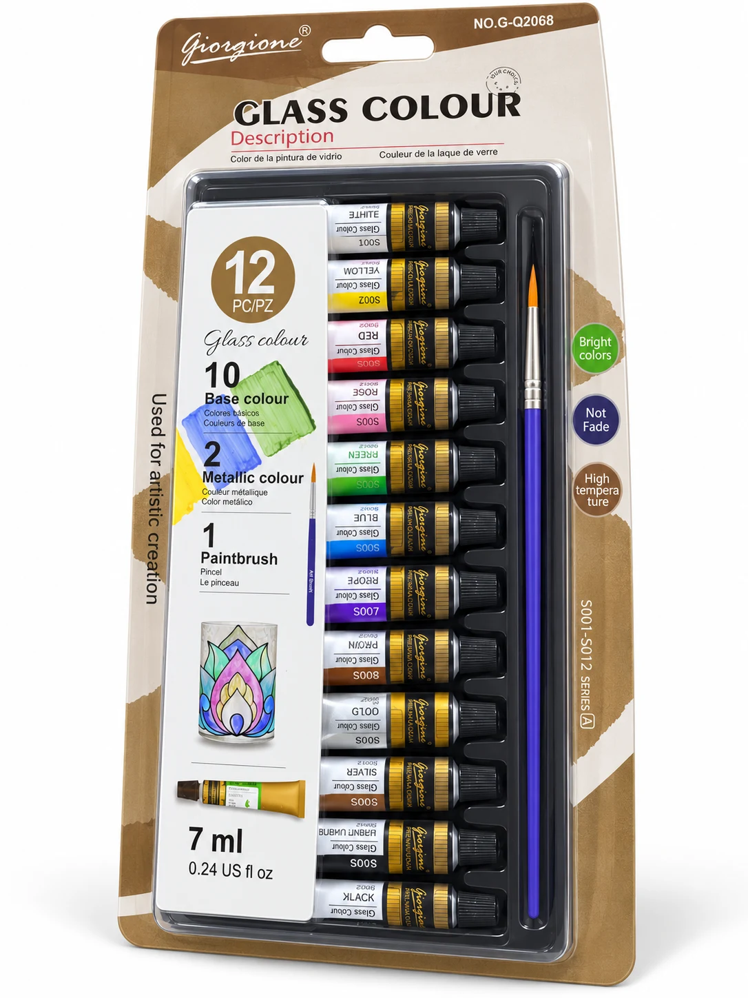 Giorgione Glass Colour Set – 12 Colours, 7 ml Each (G-Q2068)