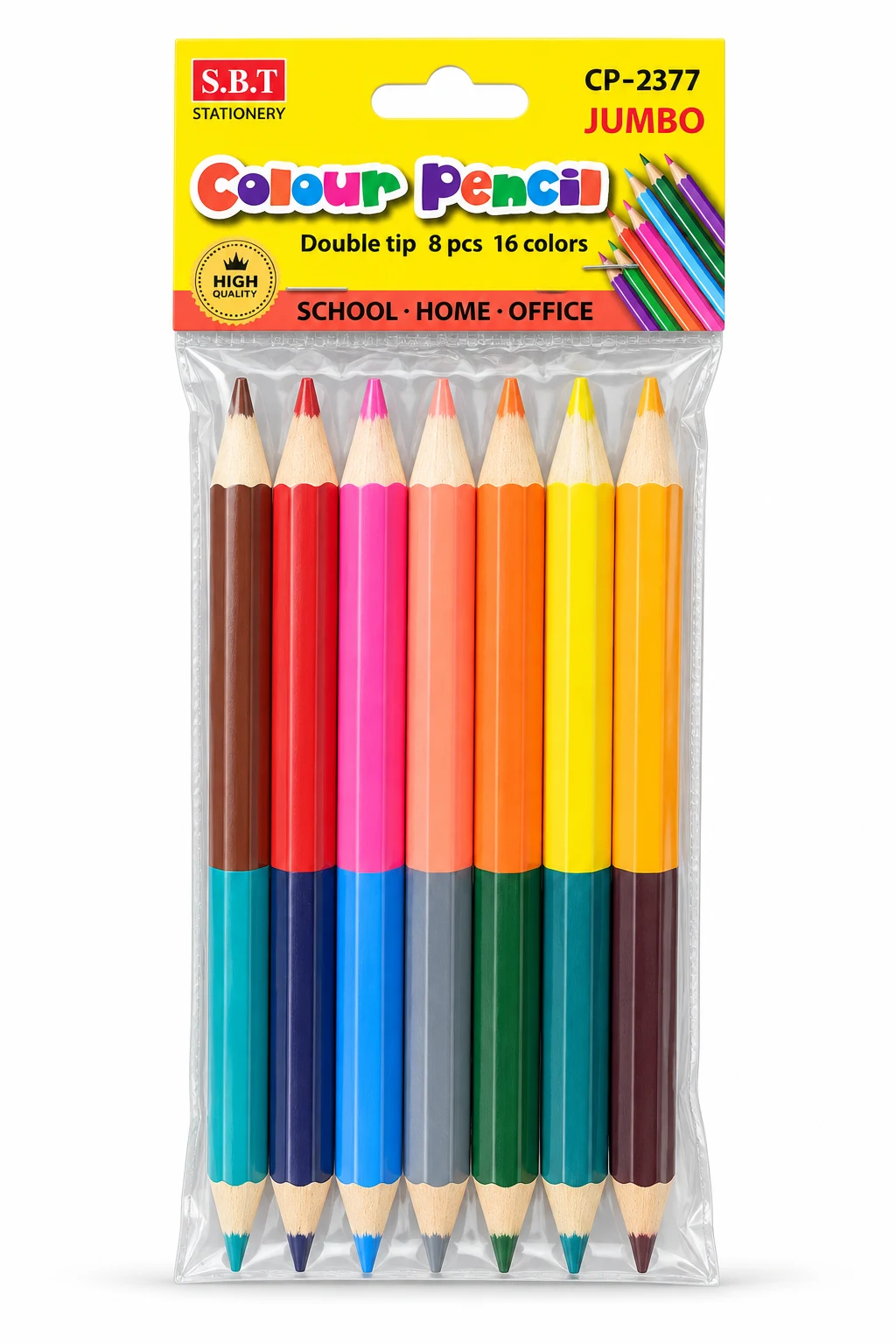 S.B.T Jumbo Double-Tip Colour Pencils – 8 Pieces, 16 Colours (CP-2377) — Image 3