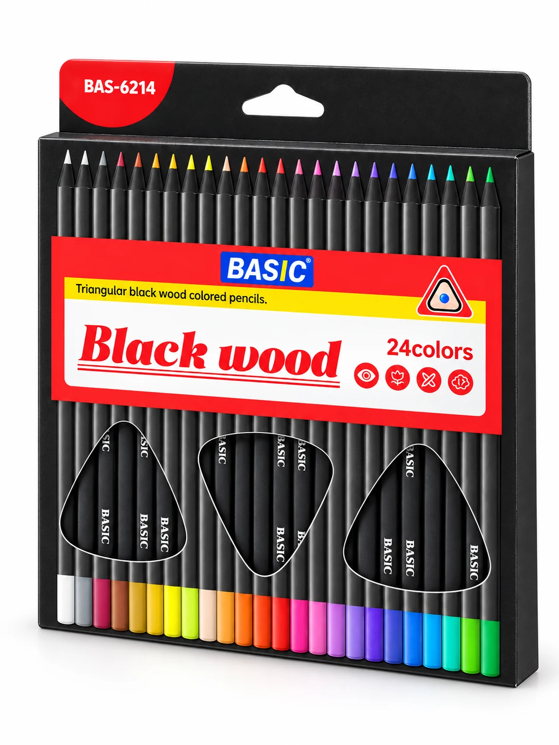 BASIC Black Wood Colour Pencils – 24 Colours (BAS-6214) — Image 2